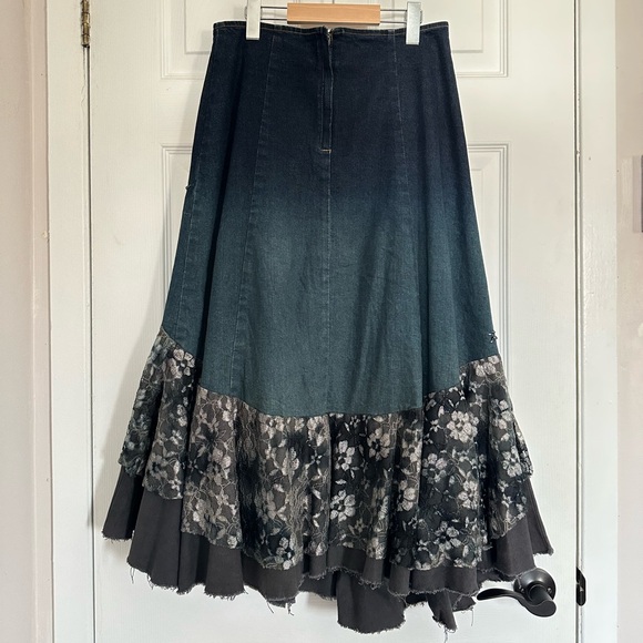 Denim Floral Lace A-Line Maxi Skirt - Picture 2 of 3